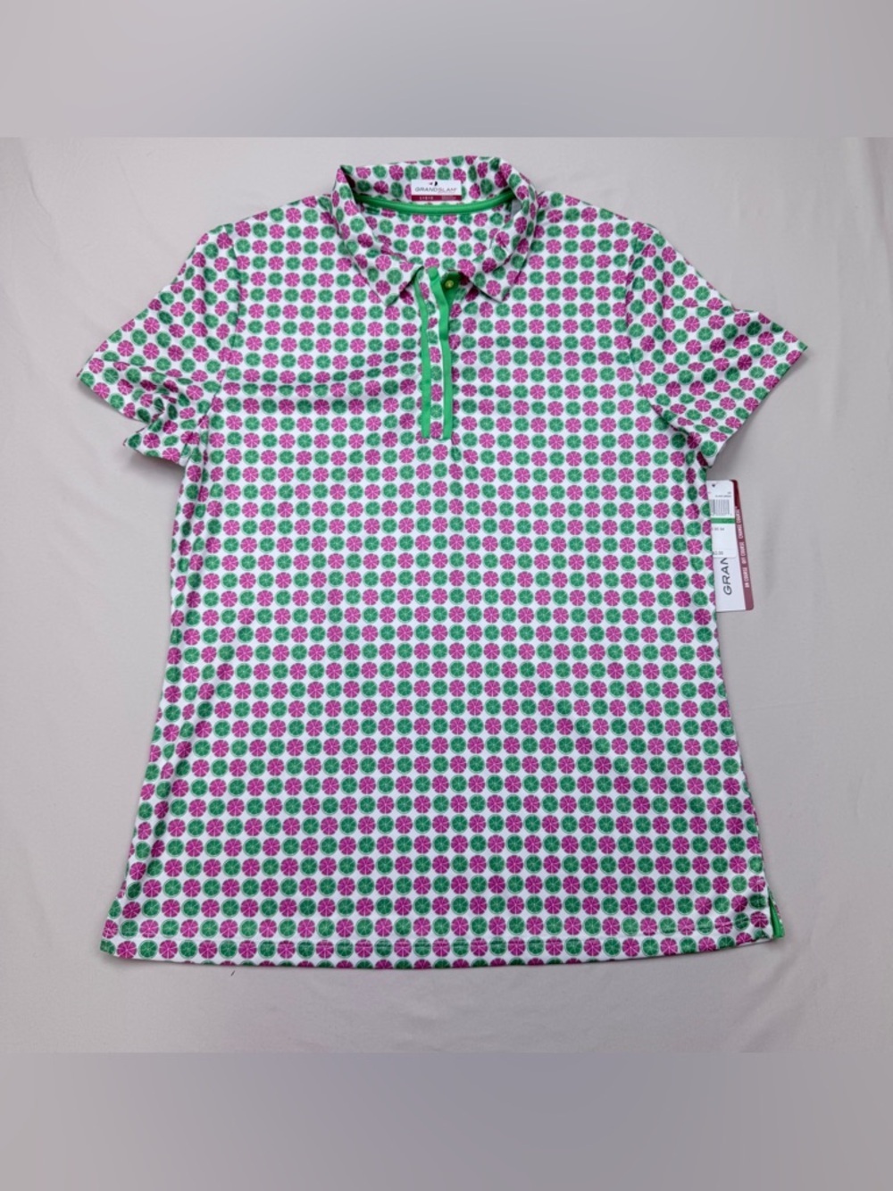 Grand Slam Pink & Green Floral Dot Polo Golf Shirt